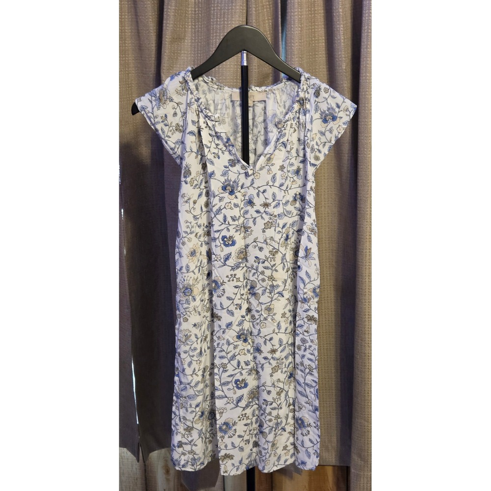 Loft Floral Print V-Neck Dress Women's Size XXS White Blue